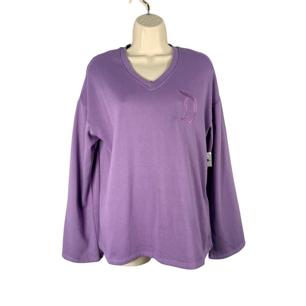 New Disney Pullover Womens‎ Small Purple Soft Fleece Lined V-neck Sweatshirt Top